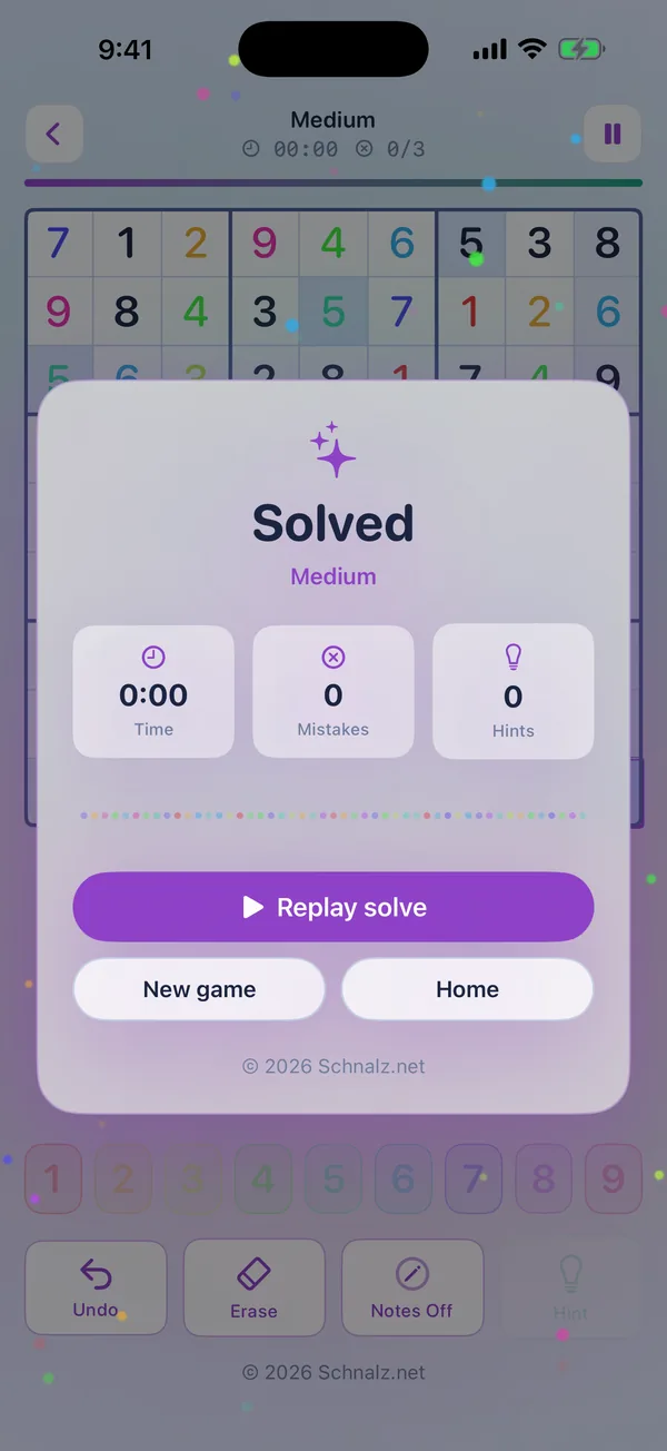 The solved screen celebrating a completed puzzle