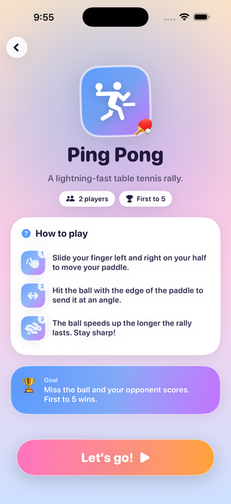 An illustrated How to play screen — a simple picture and two lines of rules shown before a game starts, with a big Play button