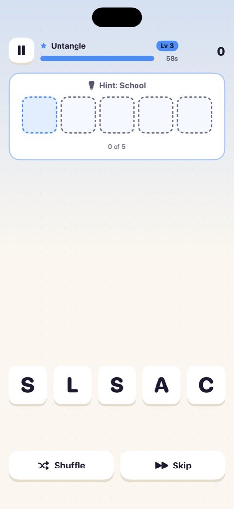 Untangle, one of the three word games